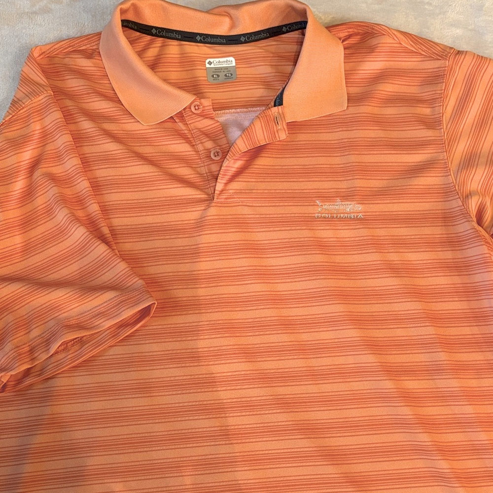Columbia Fishing PFG Polo Orange Performance Fabric Mens Shirt Size XL